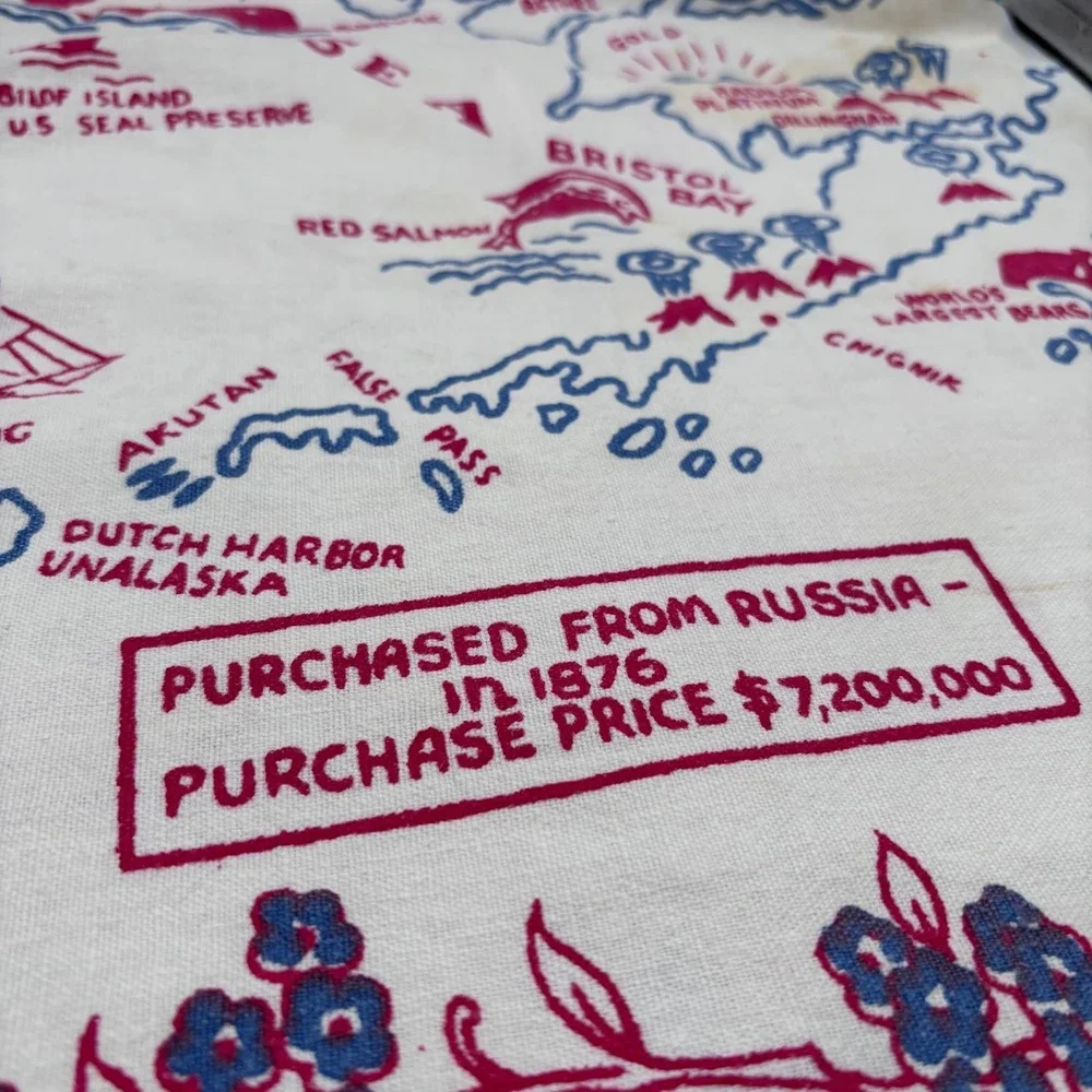 Vintage 1940s‎ 1950s Alaska Map Souvenir Table Cloth 37